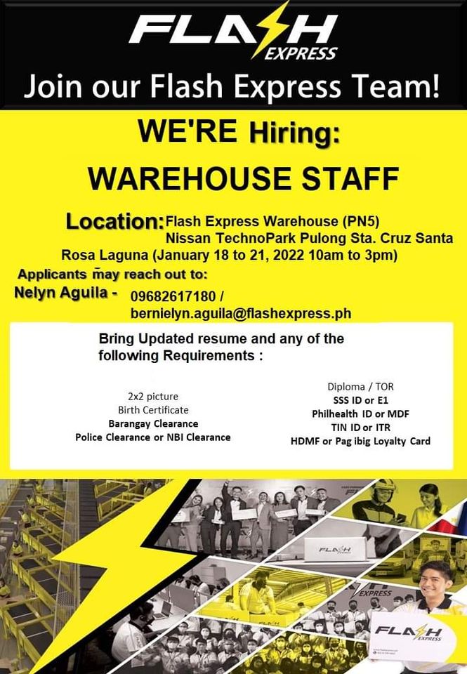 Flash Express is now Hiring 100 Warehouse Staff at least High School
