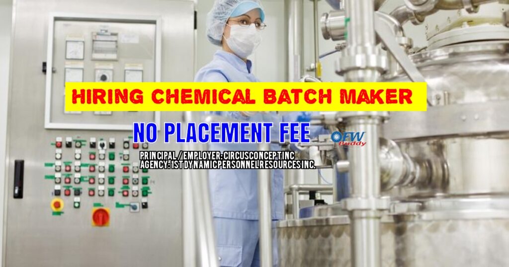 Hiring Chemical Batch Maker for Constant International under 1st