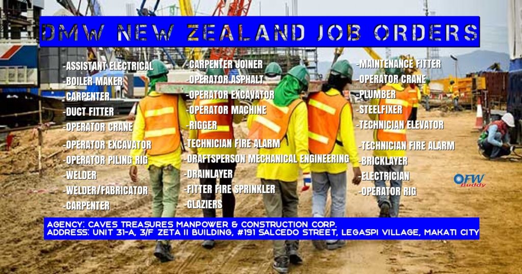 DMW New Zealand Job Order for Construction Staff under Caves Treasures