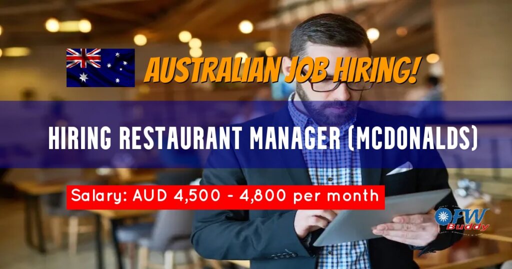 Hiring Restaurant Manager (Mcdonalds) for Perdaman Global Services