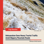 Hehuanshan Sees Heavy Tourist Traffic Amid Slippery Mountain Roads