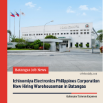 Ichinomiya Electronics Philippines Corporation Now Hiring Warehouseman in Batangas