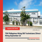 TDK Philippines Hiring 100 Technicians | Direct Hiring September 22