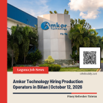 Amkor Technology Hiring Production Operators in Biñan | October 12, 2026